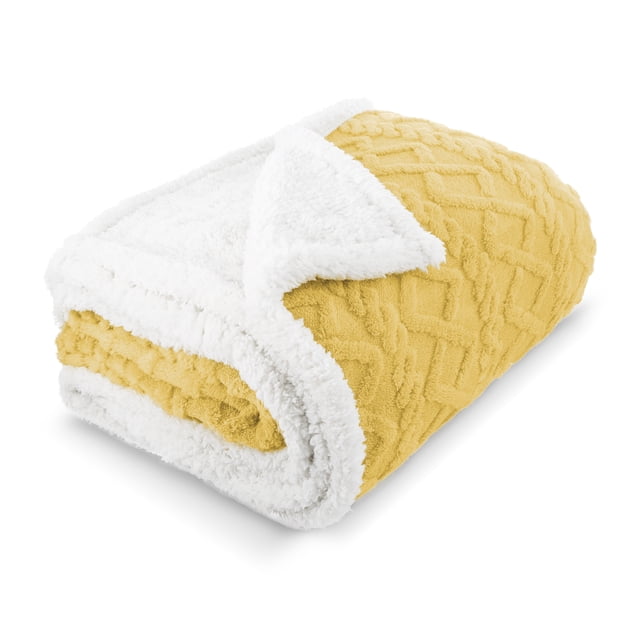 Cobertor Cobija Aborregado con Forro Polar Sherpa | Suave | Caliente | Ligera | Tamaño 200 x 150 cm (Amarillo, 200 x 100 cm)
