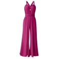thumbnail image 3 of QUYUON Elegant Jumpsuits for Women Dressy Wedding Guest Ladies Rompers and Jumpsuits Casual Loose Wide Leg Jumpsuits Sleeveless V Neck Evening Party Formal Jumpsuits Back Lace up Style J9, Hot Pink S, 3 of 9