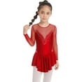 thumbnail image 3 of iEFiEL Girls Rhinestone Leotard Ballet Dress Mesh Splice Figure Ice Skating Dress Dance Costume, 3 of 7
