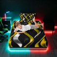 thumbnail image 5 of Manfei Gradient Stripes Twin Sheets, Shiny Abstract Lines Bedding, Gold, Black and Silver, Black Reversible 3-Piece1 Flat Sheet + 1 Fitted Sheet + 1 Pillowcase, 5 of 6