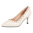 thumbnail image 7 of Stiletto Heels for Women Closed Toe High Heeled Leather Pointed Pumps Sexy Comfortable Slip on Classic Wedding Dressy Shoes White Size 8, 7 of 7