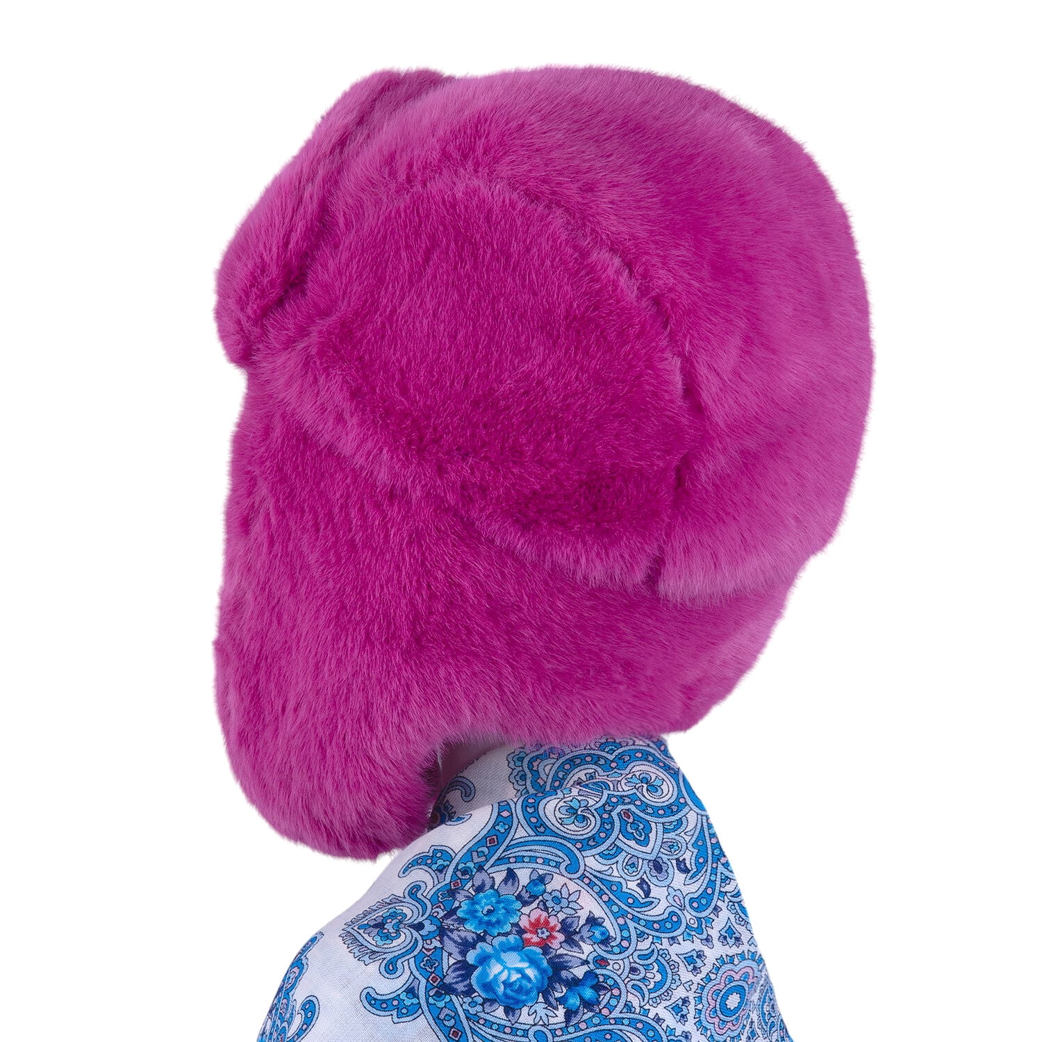 STP GOODS Raspberry Pink Faux Rabbit Fur Women's Earflap Hat with Clasp Trapper Hat for Women Ushanka Hat with Brooch Aviator Trapper Hat Winter Hat with Earflaps, One Size
