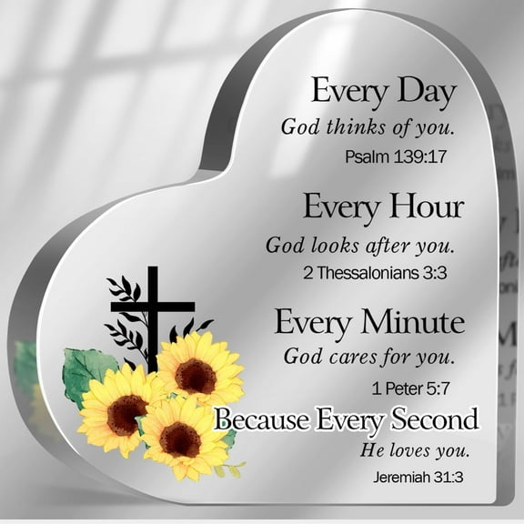 Religious Gifts for Women, Inspirational Bible Verses Decor, Encouragement Present for Christian Sister Girl Mom, Christian Home Desk Sunflower Decor Shelves Tabletop Acrylic Hearts Plaques
