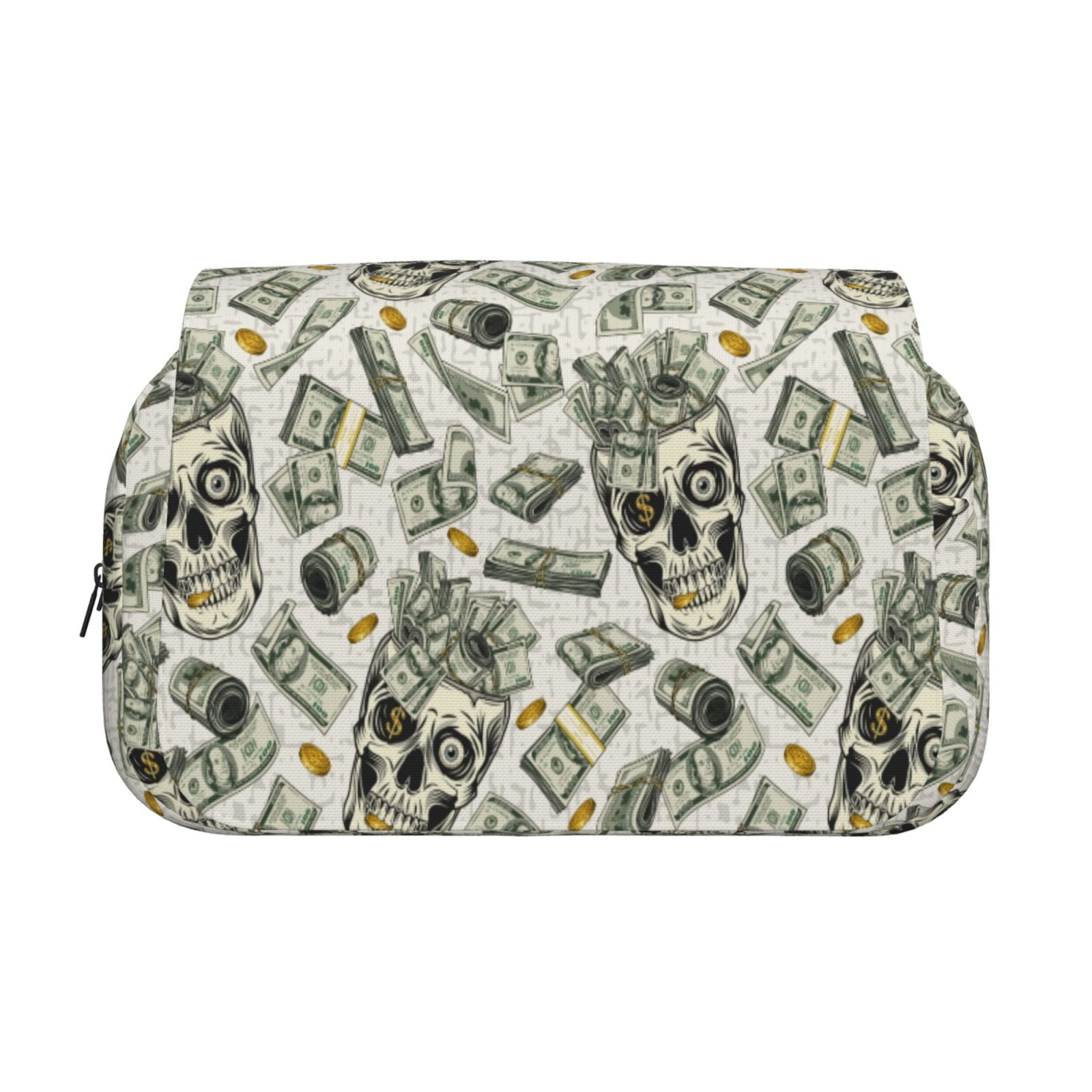 Rateoe Skull with Cash Pattern Double Clamshell Pen Case, Storage Organizer with Two Zipper Compartments– Holds Up to 50 Pencils & Pens