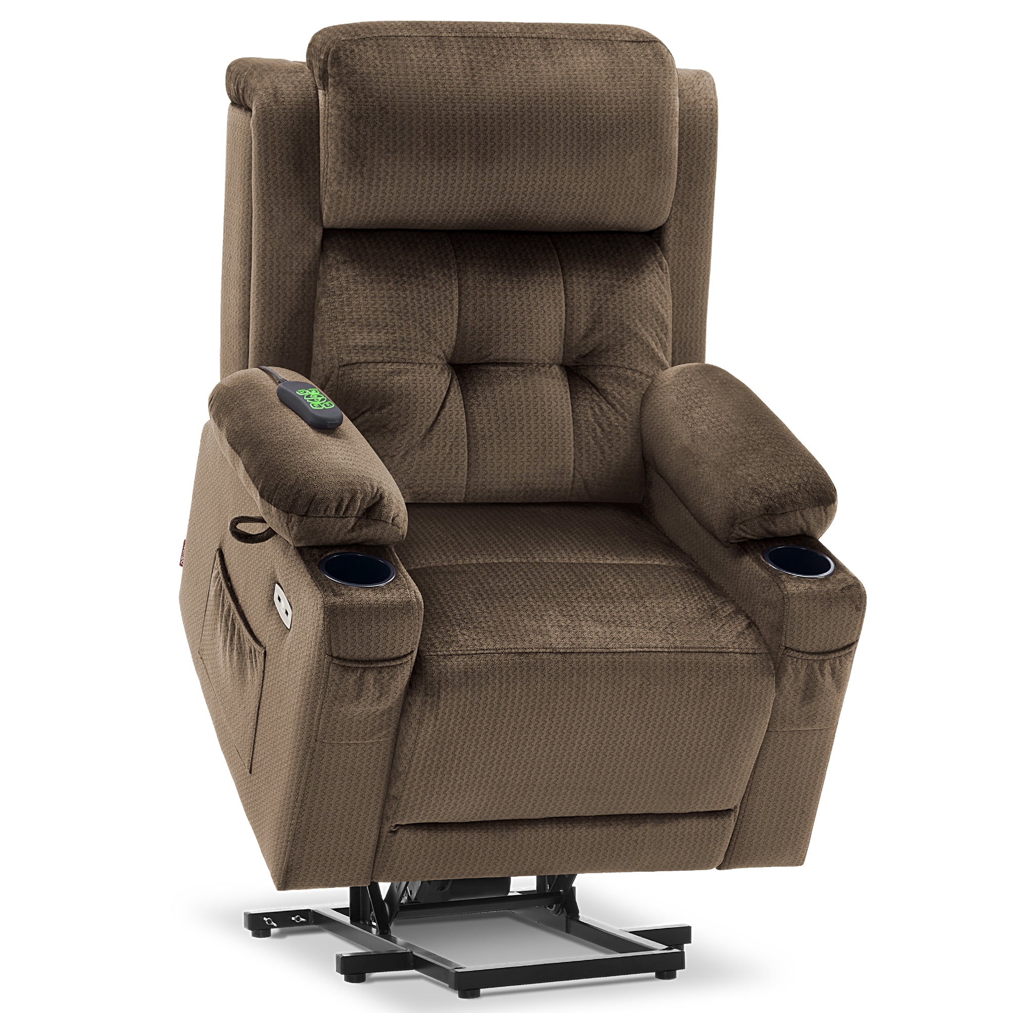 MCombo Lay Flat Triple Motor Power Lift Recliner Chair for Elderly, Adjustable Headrest, Fabric(Brown)