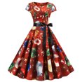 thumbnail image 1 of Pompotops Robe Vintage de Soirée à Manches Courtes Col Rond avec Bandage et Fermeture Éclair pour Femmes de Noël, 1 of 5