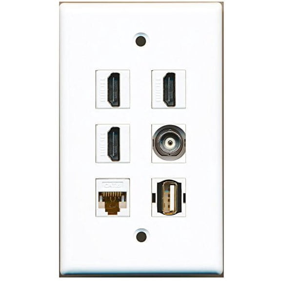RiteAV - 3 HDMI 1 Port USB A-A 1 Port BNC 1 Port Cat6 Ethernet White Wall Plate