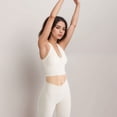 thumbnail image 2 of Women's Ribbed Halter Crop Tank Top with Deep V Neckline Seam Detailing - Light Beige, Small, 2 of 6