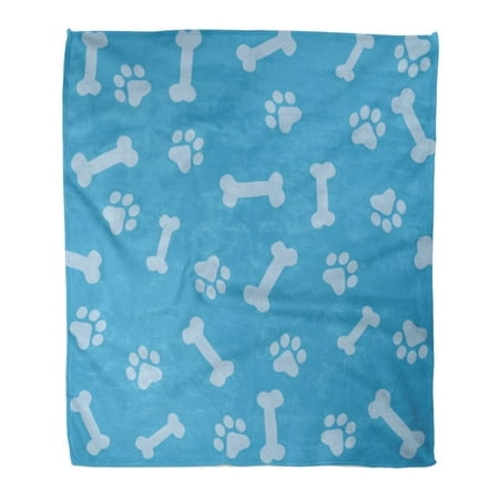 SIDONKU Throw Blanket Warm Cozy Print Flannel Blue Dog Paw and Bones Colorful Pattern Comfortable Soft for Bed Sofa and Couch 58x80 (Best Sofa Throws For Dogs)