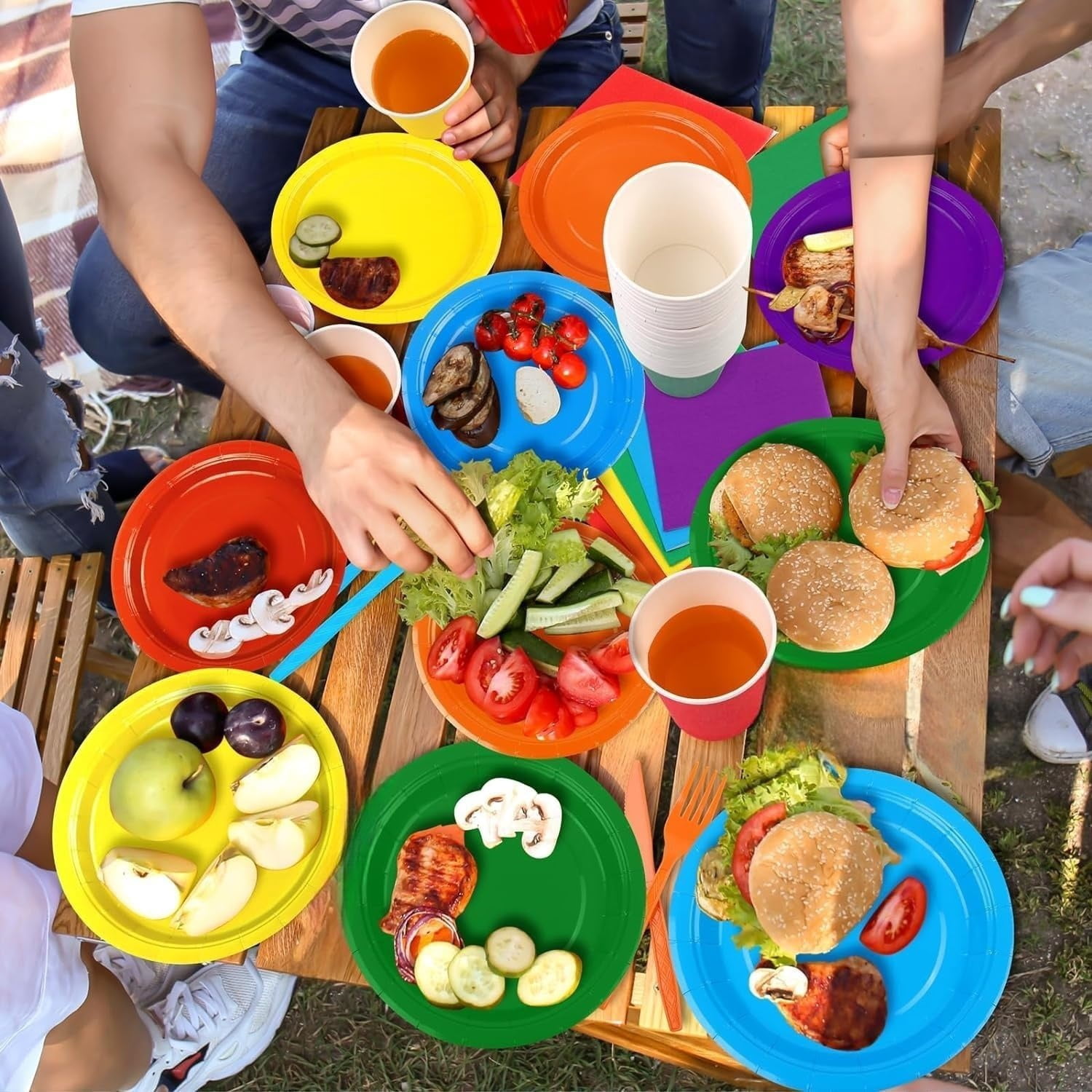 120 Pcs Colourful Paper Party Tableware Set, Boriyuan Rainbow Party Supplies Include 7" & 9" Paper Plates and 9oz Cups Napkins for Birthday Wedding Party Decorations, Serve 30 Guests