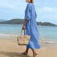 thumbnail image 7 of Gytharion Women's Loose Fit Casual Dresses V Neck Solid Color Tunic Dresses Long Sleeve Comfortable Stylish Midi Dresses, 7 of 7