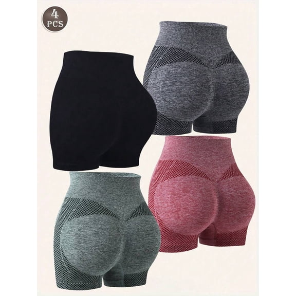 High-Waist Butt-Lifting Yoga Shorts 4-Pack Multicolor
