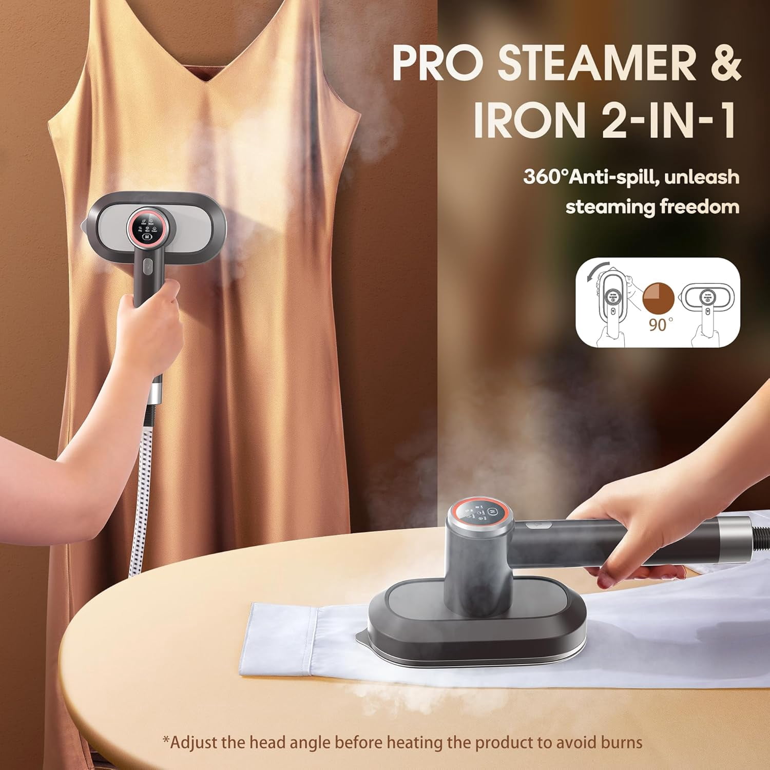 Steamer for Clothes,2-in-1 1550W Turbocharged Garment Steamer & Iron ,3 Levels Smart Control Steaming,1.2L Detachable Tank,Auto Shut-off,Self-Cleaning,Innovative Storage: Hang or Wall Mount