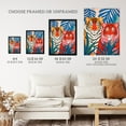 thumbnail image 3 of Seeing Red Tigers Waiting to Pounce Behind Plants Bold Orange Blue Vibrant Painting Art Print Framed Poster Wall Decor 12x16 inch, 3 of 5