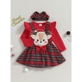 thumbnail image 3 of My First Thanksgiving Christmas Baby Girl Outfit Ruffle Long Sleeve Onesie Elk Embroidery Plaid Skirt Set Fall Winter Clothes, 3 of 7