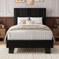 thumbnail image 3 of Virans Twin Size Bed Frame, Linen Platform Bed Frame with Upholstered Headboard,Sturdy Solid Wood Slats Support,Noise Free,No Box Spring, Easy to Assemble - Black, 3 of 8