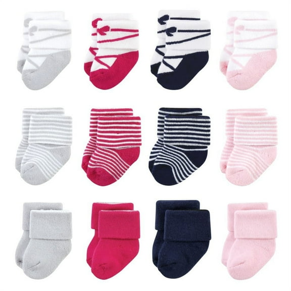 Luvable Friends Infant Girl Newborn and Baby Terry Socks, Stripe Ballet, 0-6 Months