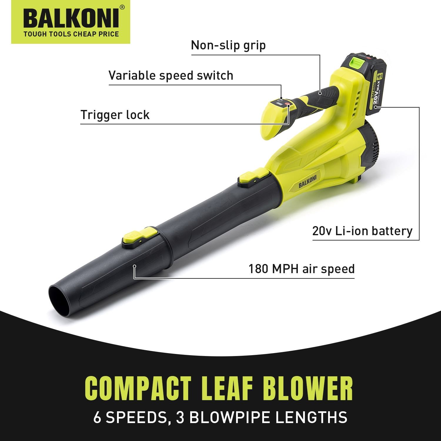 BALKONI 180 MPH at 700 CFM With 2x4.0Ah Batteries & Charger Powered Cordless Leaf Blower, Heavy-Duty Brushless, 6-Speed Adjustable