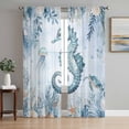 thumbnail image 2 of Sheer Curtains 84 inches Long 2 Panels Set Summer Ocean Light Filtering Sheer Drapes Rod Pocket Window Curtains for Living Room/Bedroom, Coastal Seahorse Coral Pattern Turquoise, 2 of 8