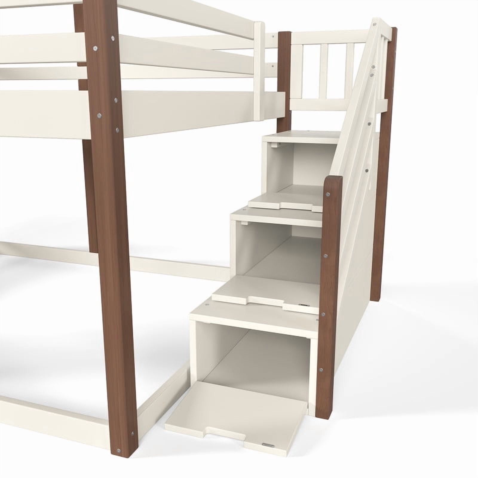Full-Over-Full Kids House Bed Frame with Storage Stairs & Bottom Floor Bed, Playhouse Bunk Bed with Roof & Window