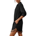 thumbnail image 6 of Fesfesfes Women's Tassel Hem Beach Cover Up Button Down Shirt Dress Oversized 3/4 Sleeve Swimsuit Cover Up Vacation Resort Wear Summer Bikini Beach Dress, 6 of 7