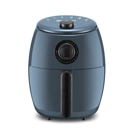 Elite Gourmet 2.1QT Hot Air Fryer with Adjustable Timer and Temperature for Oil-free Cooking  Blue Grey