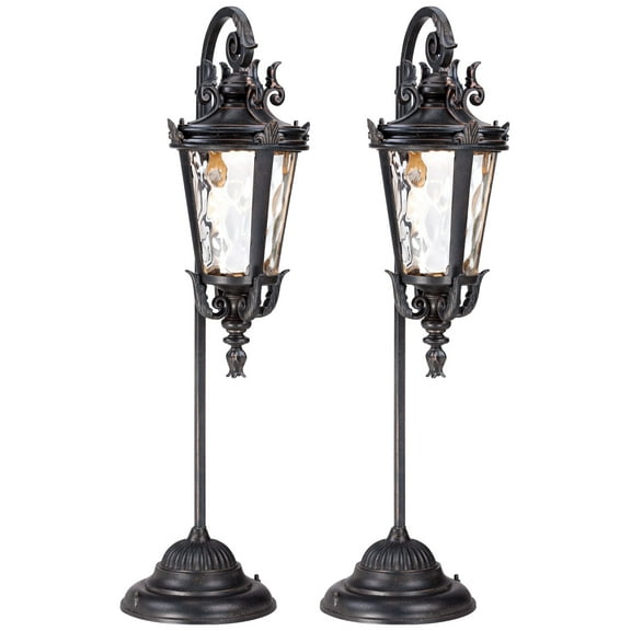 John Timberland Casa Marseille 35" High Traditional Outdoor Landscape Path Lights Porch Set of 2 LED Bulb Brown Bronze Finish