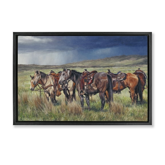 Stupell Industries Hurry Up & Wait Animals & Insects Painting Black Floater Framed Canvas Art Print Wall Art, 25 x 17