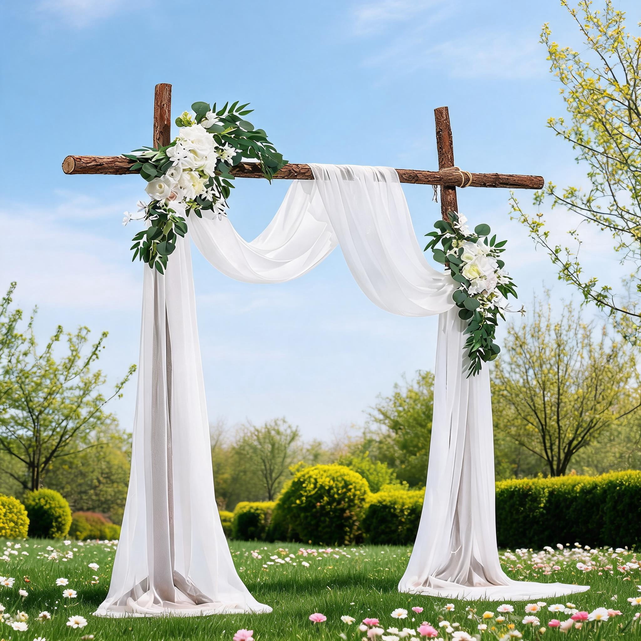 Wedding Arch Flower Kit, 21ft Drape with Silk Flowers and Eucalyptus, 5x6.5ft Arch Compatible, Gold Foil Trim, Handmade Blooms for Ceremony Decor