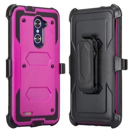 ZTE Max Duo LTE, ZTE Carry, Blade X Max, ZTE ZMAX Pro Case, ZTE Grand X Max 2 Case, Imperial Max Case, Rugged [Shock Proof] Heavy Duty Belt Clip Holster with Built In Screen Protector - Purple/Black