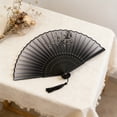 thumbnail image 4 of EDhome Portable Silk Cloth Folding Fan, Sturdy Bamboo Frame Antique Style Fan with Tassel, Unique Gifts Decorative Hand Fan for Stage Wedding Home Use, A, 4 of 6