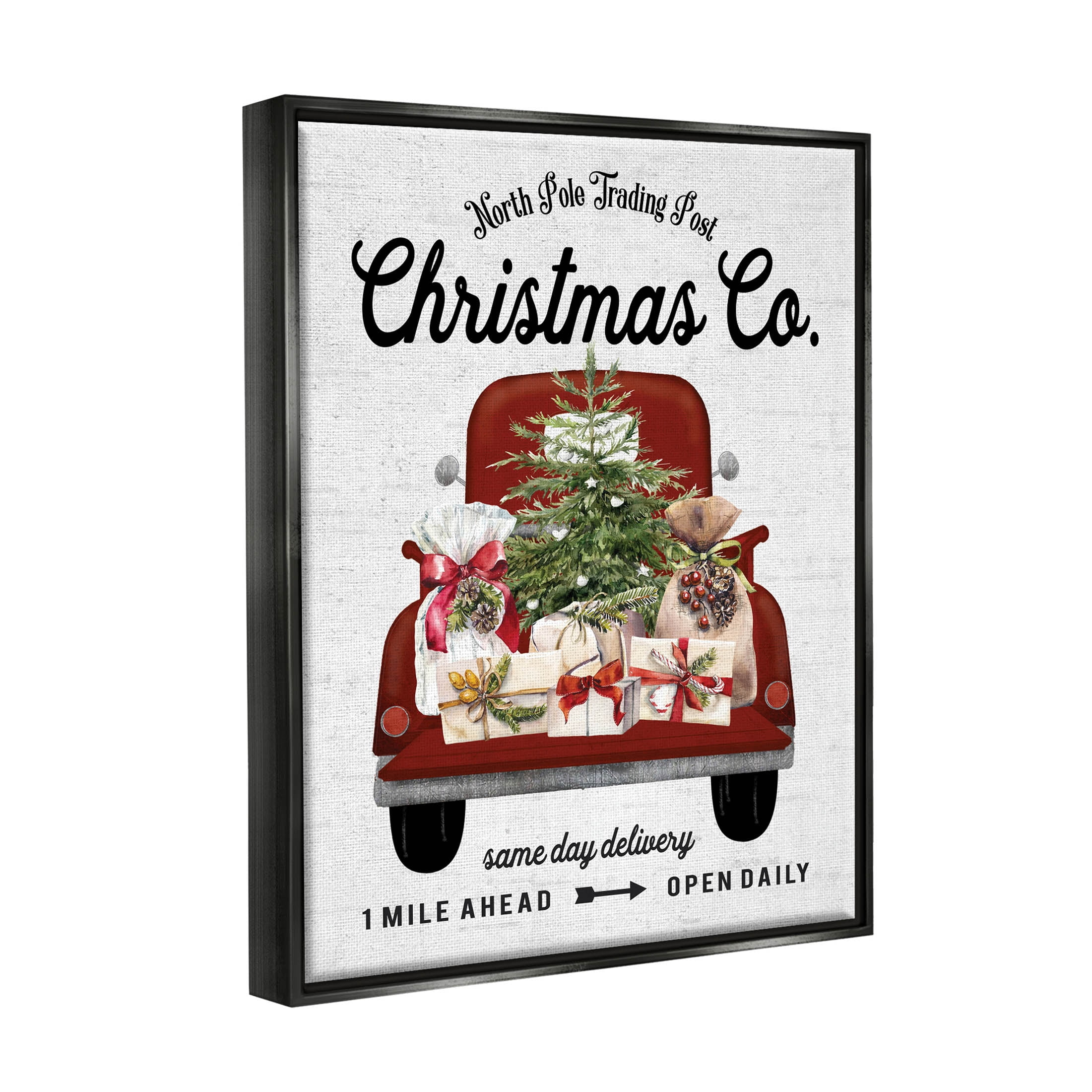 Stupell Industries North Pole Christmas Co. Sign Graphic Art Jet Black Floating Framed Canvas Print Wall Art, Design by Lettered and Lined