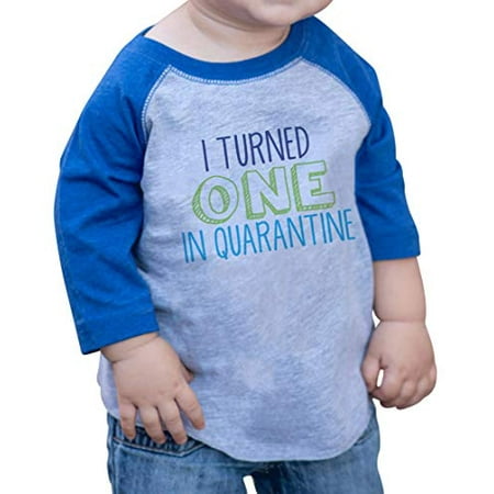 

7 ate 9 Apparel Boys I Turned One in Quarantine Blue Raglan