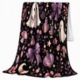 thumbnail image 2 of Cute Ghosts with Pink Mushrooms and Moon, Playful Gothic Style for Halloween Lovers, Floral Potion Motif and Halloween Gift, Cozy Flannel Blanket for Bedroom and Dorm, Home Decor, 2 of 6