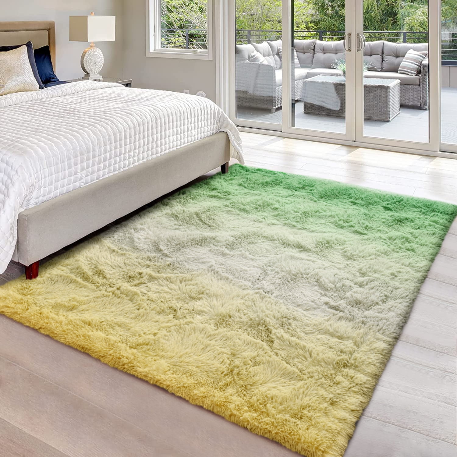 Lochas Gradient Fluffy Shag Area Rug Fuzzy Tie Dye Colorful Bedside Carpet Plush Rugs for Baby Nursery Bedroom Living Room Home Decor,4'x6',Yellow/Green