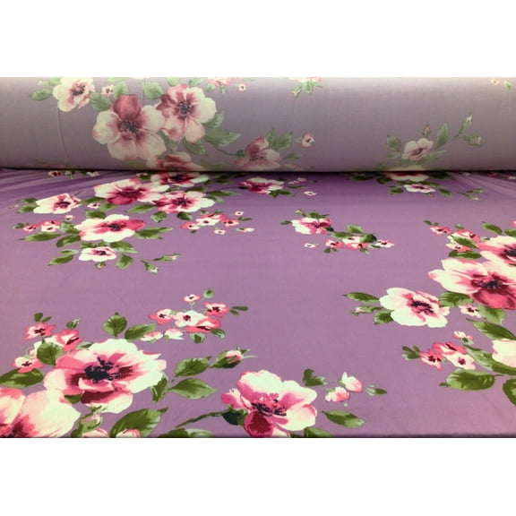 Printed DTY Spandex Stretch Apparel Fabric Lavender Fuchsia Pink Floral I221