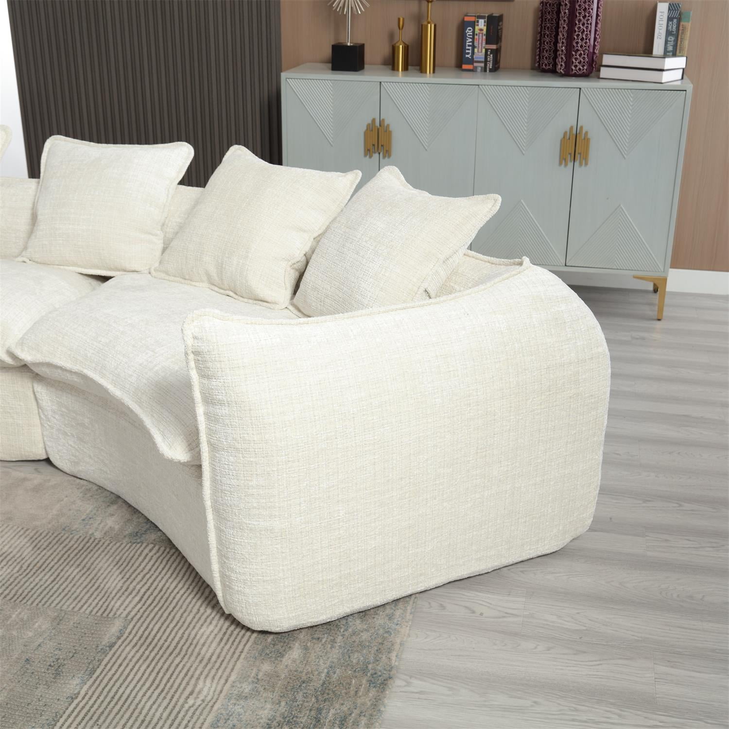 Demi Bonn 125" Modern Modular U-Shaped Sectional Sofa, Spacious 5-Seat Chenille Fabric Couch with Plush Pillows for Living Room, Minimalist Cloud-Style, Beige