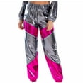 thumbnail image 6 of Pants for Women Metallic Shiny Jogger Pants Color Block Elastic Waist Hip Hop Disco Dancewear Training Sports Tracksuit Bottoms Stretch Comfy Sweatpants Loose Fit Lougewear, 6 of 7