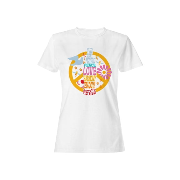 Officially Licensed Coca Cola Real Thing Peace Love Harmony Women's T-shirt