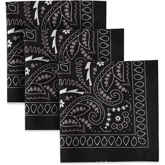 Tough Headwear Large Bandana Headband - Handkerchief Bandanas for Women & Men - Cowboy Scarf & Durag Pack - Black