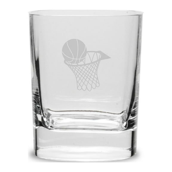 Basketball Hoop 11.75 oz. Deep Etched Double Old Fashioned Glass