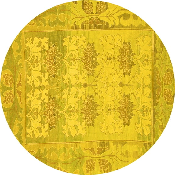 Ahgly Company Machine Washable Indoor Round Oriental Yellow Traditional Area Rugs, 6' Round