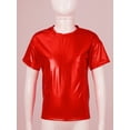 thumbnail image 3 of Kaerm Kids Girls Metallic Short Sleeve T-shirt Crop Vest with Shiny Pants Jazz Dance Outfits Dancing Red 12, 3 of 6