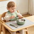 thumbnail image 5 of Guodhu Feeding Set with Suction Plate, Bowl, Silicone Spoon Fork & Bib, Non Slip Dinnerware for Self Feeding, Green(Army Green), 5 of 6