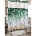 thumbnail image 3 of Sage Green No Hook Shower Curtain and Liner Set Ocean Wave Coastal Beach Seaside Scenery Abstract Shower Curtains with Snap-in Liner & See Through Top Window Hotel Style for Bathroom Decor 72x72 Inch, 3 of 8