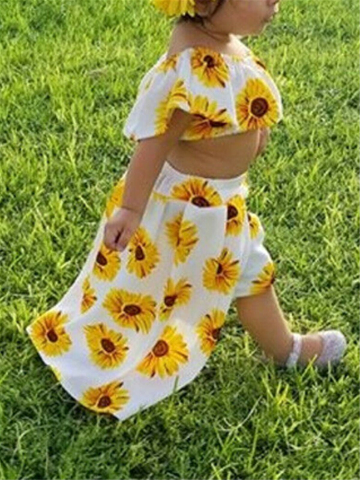 wsevypo 3PCS Toddler Kids Baby Girl Sunflower Crop Tops Shorts Dress