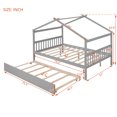 thumbnail image 2 of Harper & Bright Designs Full Size Wooden House Bed with Trundle, Wood Montessori Daybed Frame with Roof, Gray, 2 of 11