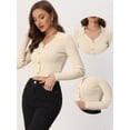 thumbnail image 2 of Suéter Corto de Manga Larga con Cuello en V para Mujer Jersey de Punto Acanalado Informal Beige XL, 2 of 5