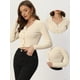thumbnail image 2 of Suéter Corto de Manga Larga con Cuello en V para Mujer Jersey de Punto Acanalado Informal Beige XL, 2 of 5