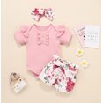 thumbnail image 6 of Dooleck Baby Girl Summer Clothes Infant Ribbed Ruffle Bodysuit Floral Shorts Outfit, 6 of 8